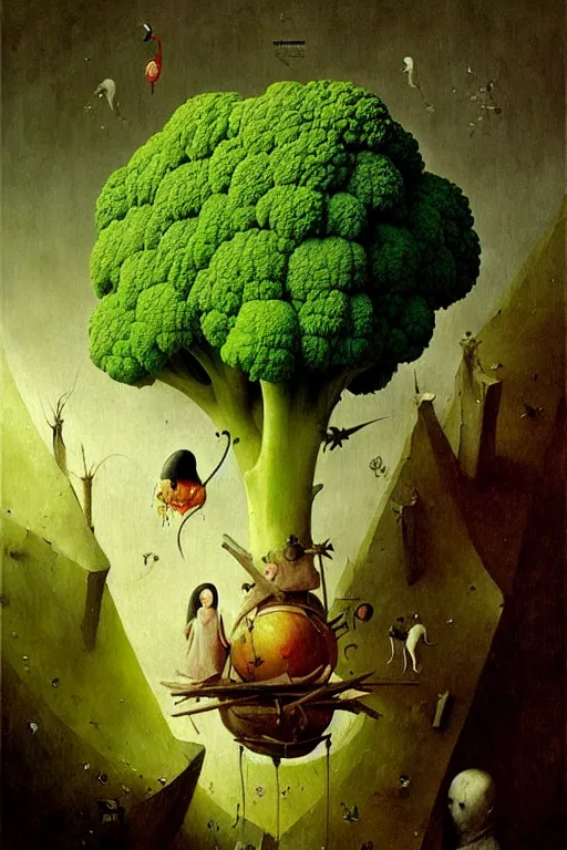 Image similar to hieronymus bosch, greg rutkowski, anna podedworna, painting of the broccoli