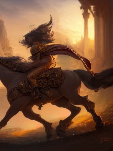 Prompt: a noble riding his chariot victorious into the city. intricate, elegant, highly detailed, digital painting, artstation, concept art, sharp focus, illustration, by justin gerard and artgerm, 8 k