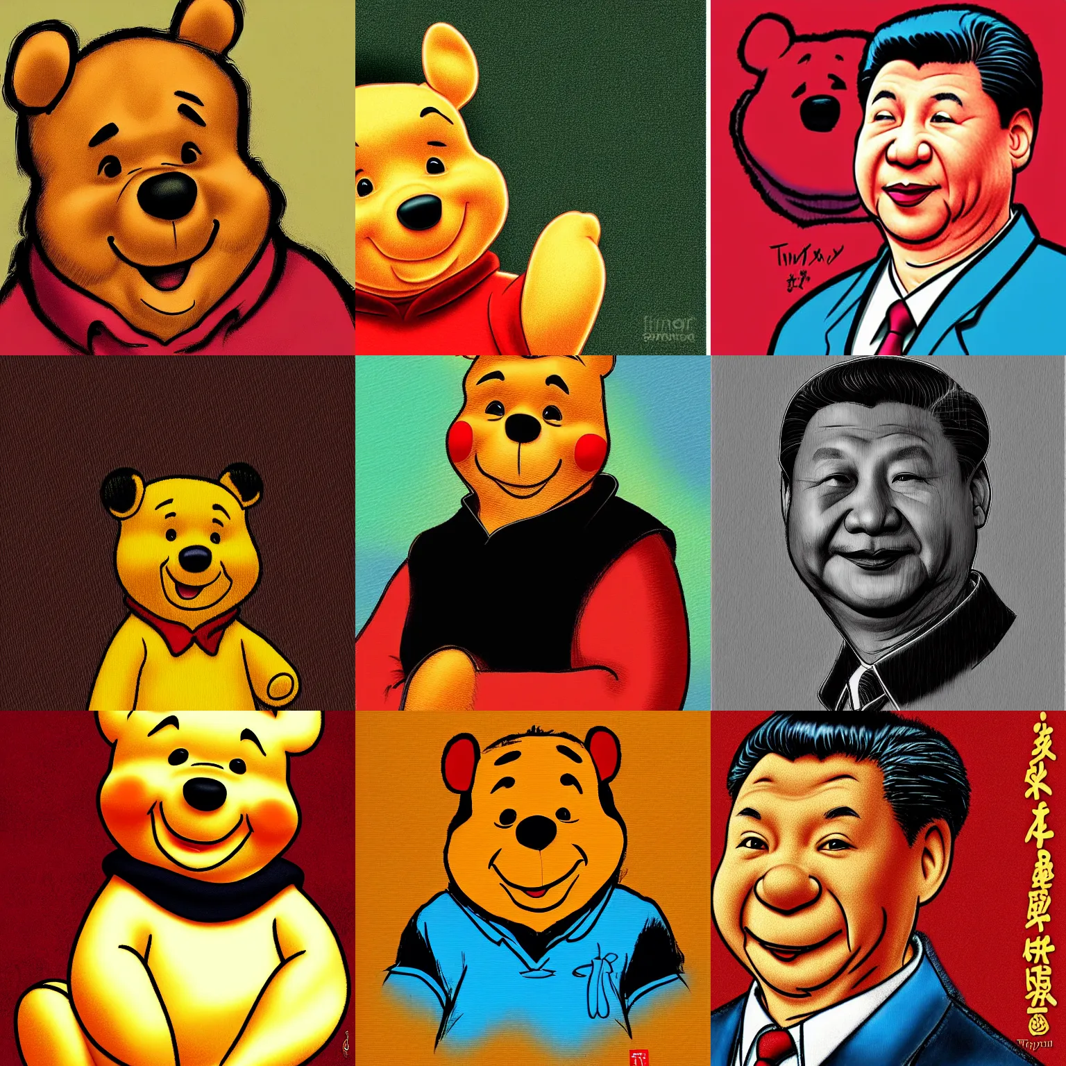 Prompt: xi jinping winnie the pooh, detailed portrait by tim doyle