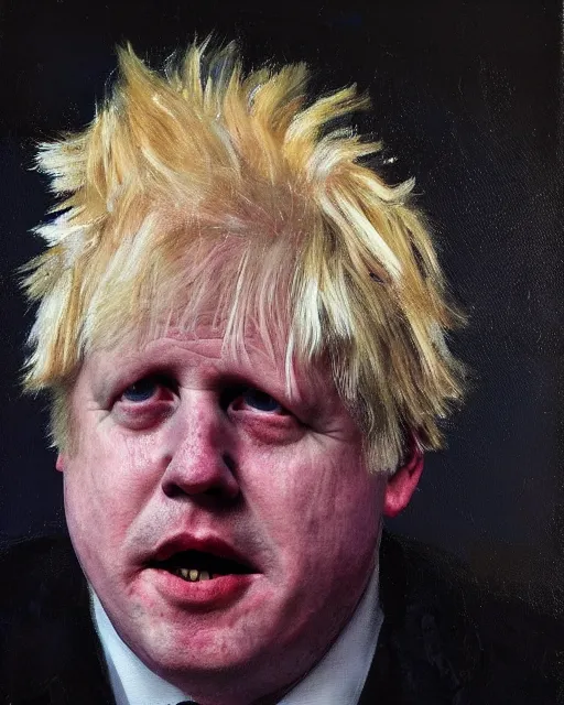 Image similar to dark impressionist painting of a horror portrait of boris johnson