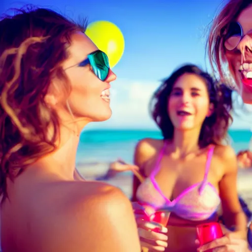 Image similar to beautiful woman on a beach having a party with friends,