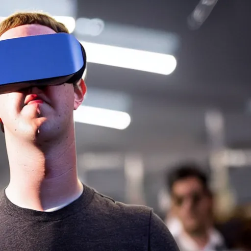 Image similar to mark zuckerberg lost walking in his endless metaverse house of mirrors, vr helmet on