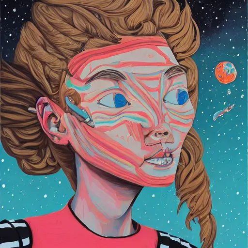 Image similar to wlop oil painting of a girl lost in space, mcbess, james jean