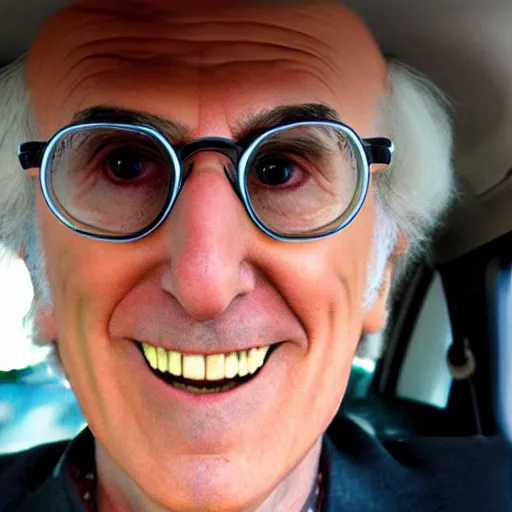 Prompt: larry david in his 2 0 0 9 prius, fisheye lens, anime style