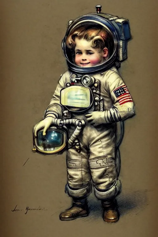 Prompt: (((((1950s child astronaut steampunk explorer . muted colors.))))) by Jean-Baptiste Monge !!!!!!!!!!!!!!!!!!!!!!!!!!!