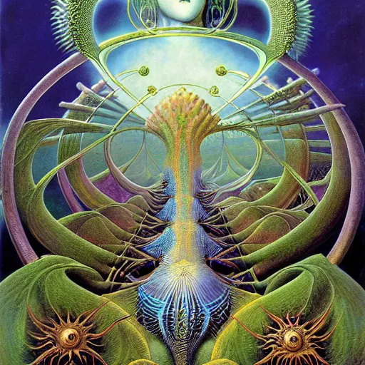 Prompt: divine chaos engine by roger dean and andrew ferez and daniel merriam, symbolist, visionary, art forms of nature by ernst haeckel