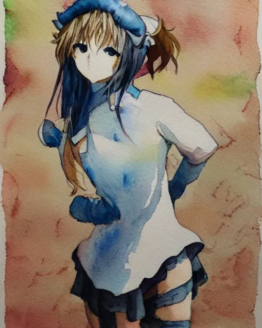 Image similar to a sheep girl, watercolor anime painting, full shot, perfect shading