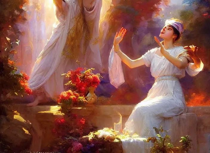 Image similar to a priestess casting a divine healing spell by vladimir volegov and alexander averin and delphin enjolras and daniel f. gerhartz