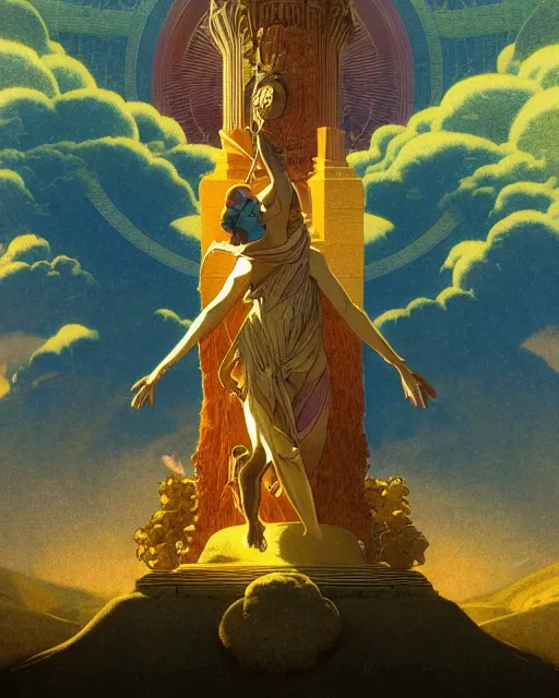 Image similar to standing on an empire, coherent design, symmetrical, concept art, vivid color, complementary color, golden ratio, detailed, sharp lines, intricate ink illustration, rainbowshift, by maxfield parrish, by peter mohrbacher, by gustave dore, by alphonse mucha, deviantart, octane render