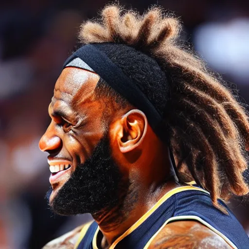 Image similar to lebron james with an afro and dreadlocks