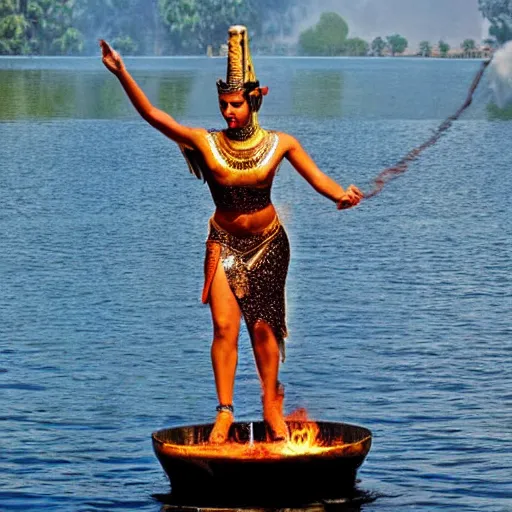 Image similar to a photo of the Egyptian Goddess Of Fire walking on water at the Nilo