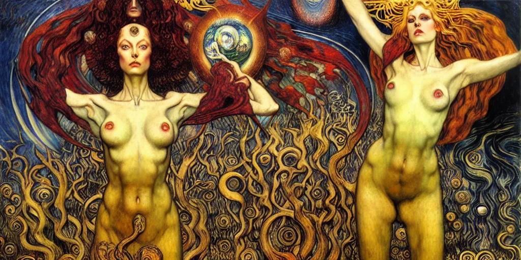 Image similar to Divine Chaos Engine by Karol Bak, Jean Delville, William Blake, Gustav Klimt, and Vincent Van Gogh, symbolist, visionary