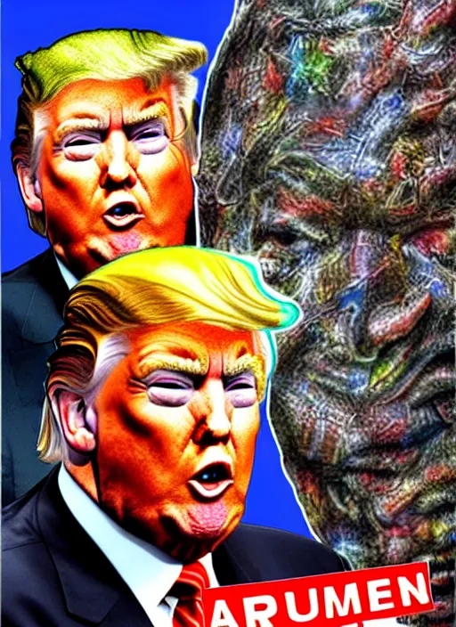 Image similar to david dees conspiracy image featuring donald trump and nuclear waste, hyper detailed