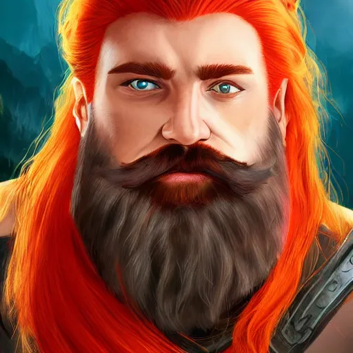 Prompt: a highly detailed headshot portrait of a epic massive fantasy giant with red hair and beard staring ominously concept art