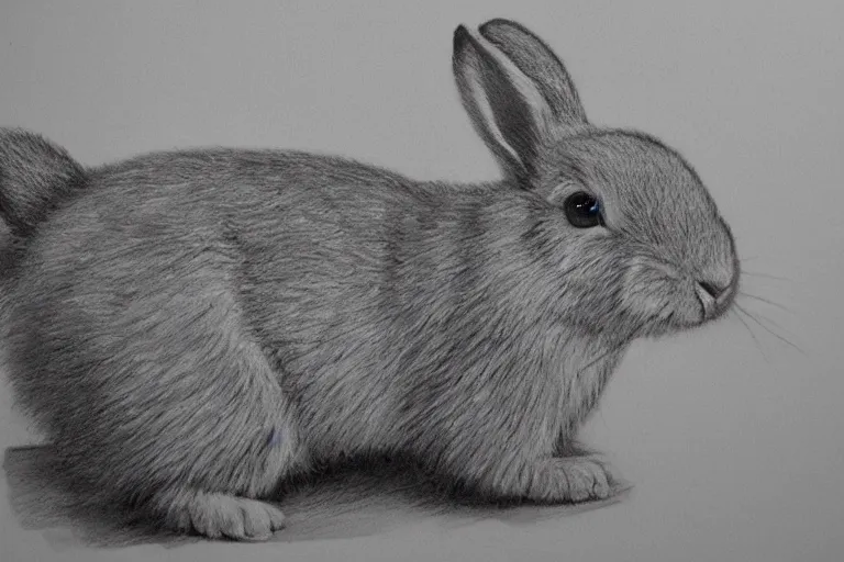 Prompt: Pencil sketch of a cute rabbit, detailed, photorealism