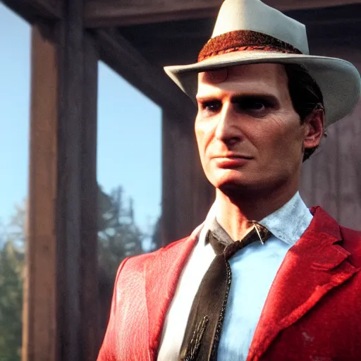 Image similar to Patrick Bateman in Red Dead Redemption 2