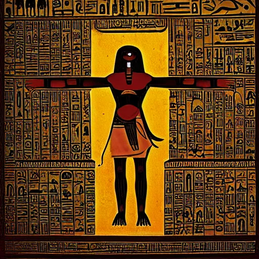 Image similar to hieroglyphic imagery of jesus as a robot