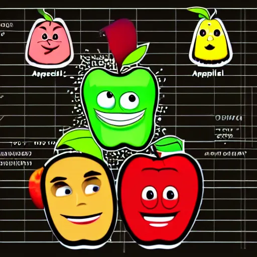 Prompt: a chart showing various expressions of an apple character