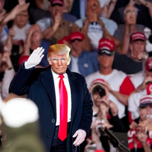 Image similar to still of donald trump saluting hitler at a rally, hyper realistic photo