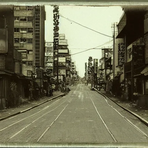 Prompt: 1800s photo of modern Akihabara, sepia, faded