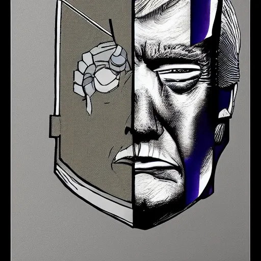 Image similar to donald trump, knights armor!!!!!!!!!!!!!!!!, one broadsword, by hans holdein, donald trumps highly detailed handsome face, two arms, two legs, donald trumps symmetrical face, realistic