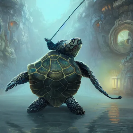 Image similar to cute wise sage turtle holding a staff, wearing a cloak, subsurface scattering, by jesper ejsing, justin gerard, tomasz alen kopera, cgsociety and fenghua zhong, highly detailed, rim light, cinematic lighting, illustration, art, octane render, very coherent, cinematic, hyper realism, high detail, octane render, 8 k