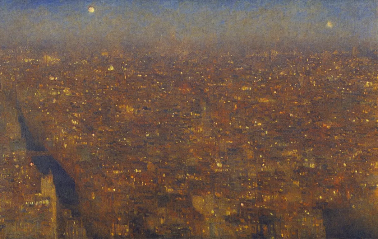 Image similar to cityscape of lagos from above, 1905, highly detailed oil on canvas, by Odilon Redon