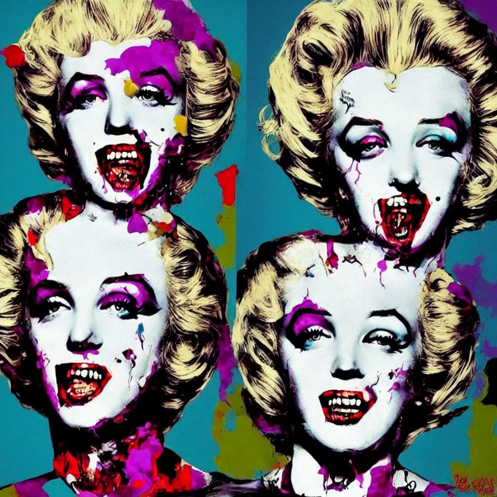 Image similar to zombie Marylin Monroe, pop-art style, hyper realistic