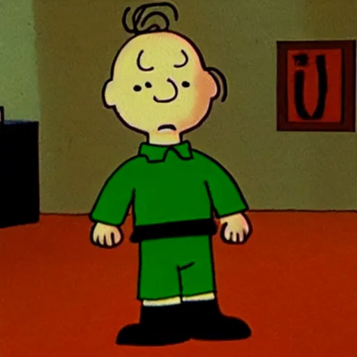 Prompt: halloween michael myers in charlie brown original animated show