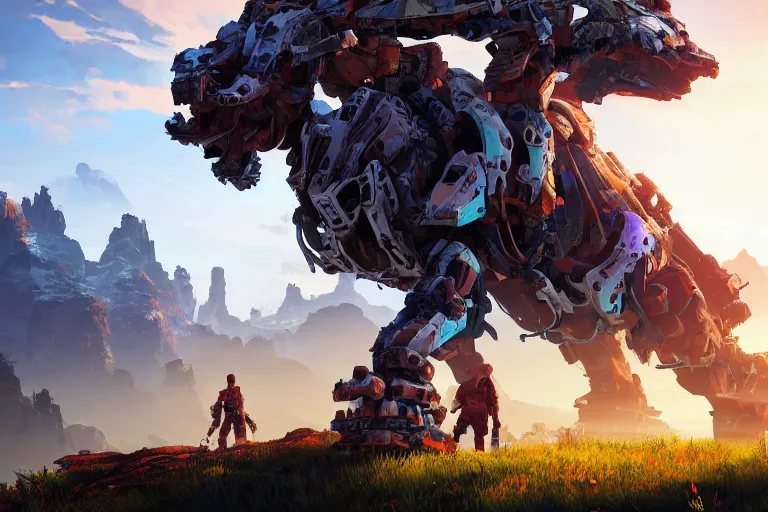 Prompt: rollerback machine creature robot of horizon forbidden west horizon zero dawn radiating a glowing aura global illumination ray tracing hdr fanart arstation by ian pesty and alena aenami artworks in 4 k