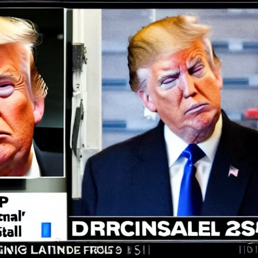 Prompt: donald trump behind bars in a filthy, obscure and depressing cell, with jeff epstein looming over him