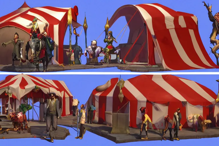 Image similar to 3d sculpt of a huge circus tent, artstaton, League of Legends, red dead redemption2, overwatch, digital illustration