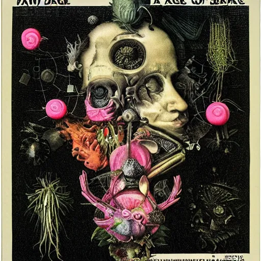 Image similar to post - punk new age album cover, asymmetrical design, dollar bank notes, capitalism, magic, apocalypse, psychedelic, black white pink, magic, giger h. r., giuseppe arcimboldo