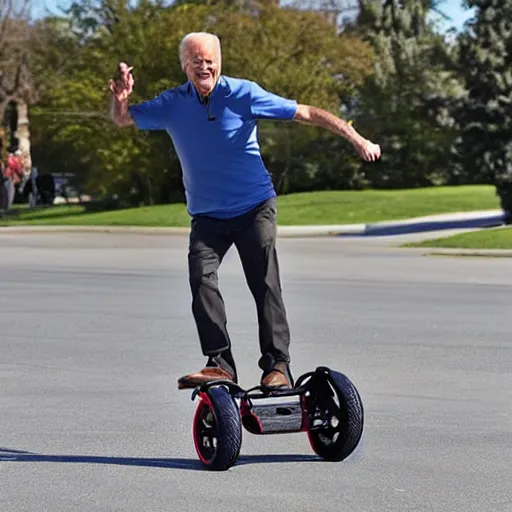 Image similar to biden riding a onewheel