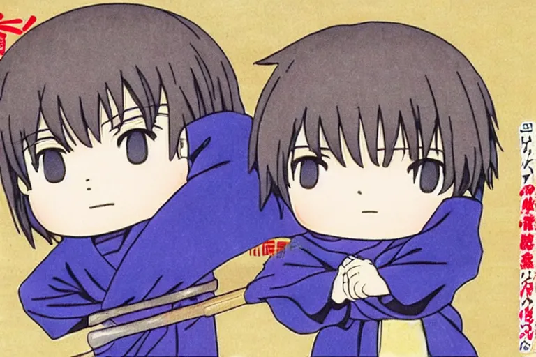 Prompt: sougo okita, short brown hair, kewpie, gintama