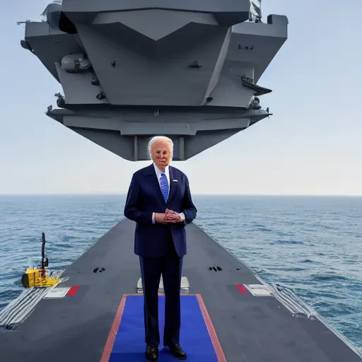 Image similar to Joe Biden on an aircraft carrier giving a speech, HD, 8K photo