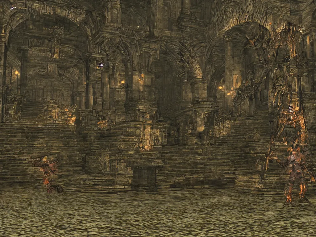 Image similar to Dark Souls Demon Ruins as a PS1 video game landscape
