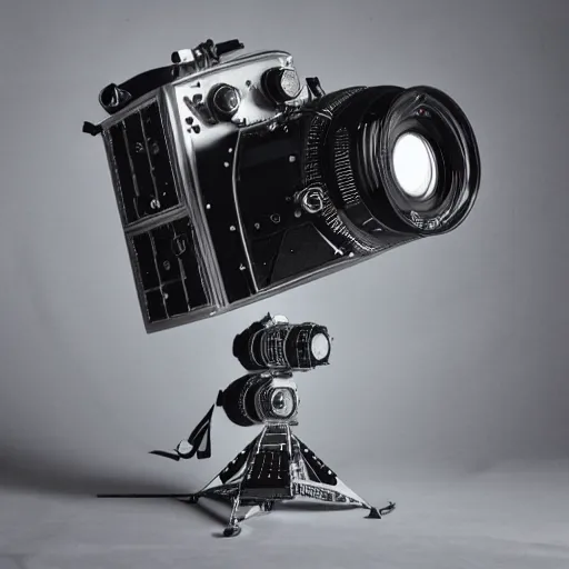 Image similar to A spacecraft that looks like a photographic camera vintage reflex, by Tomek Setowski style