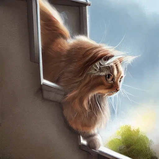 Image similar to a british longhair cat walking on the roof, by stanely artgerm