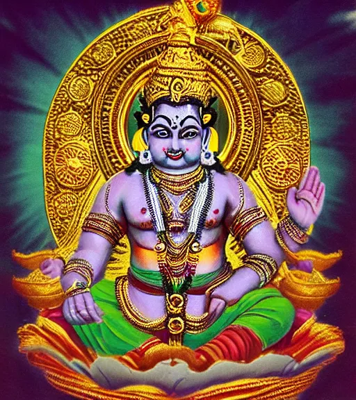 Image similar to mystical hindu god of wealth and money, film photo, grainy, high detail, high resolution