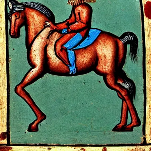 Prompt: medieval painting of a horse by someone who does not know what a horse looks like.