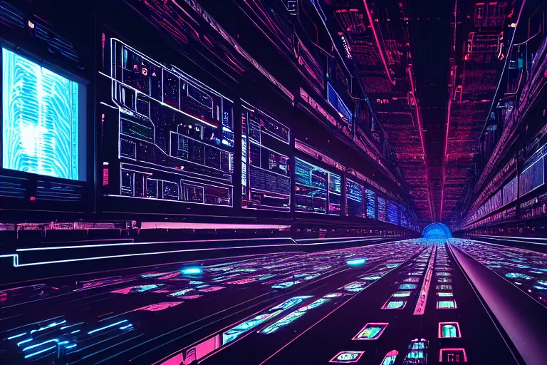 Prompt: a cybernetic cathedral overlooking an higway of data, cyberpunk, beautiful detailed, cinematic, strong lighting, hi - fructose art magazine, photorealistic, 8 k