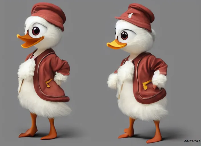 Image similar to award - winning detailed concept art of a cute iconic anthropomorphic duck character wearing a sailor suit. art by wlop on bcy. net, realistic. detailed feathers, art by cheng yi. artstationhd, artgerm, 3 dcg, pixar zootopia. 3 d rendering, high quality model sheet, donald. model sheet detailed