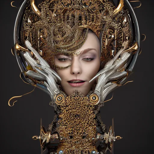 Image similar to queen of metal, 4 k, ornate and intricate, jaw dropping, surreal, octane render