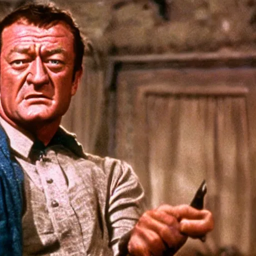 Image similar to a film still of john wayne as harry potter