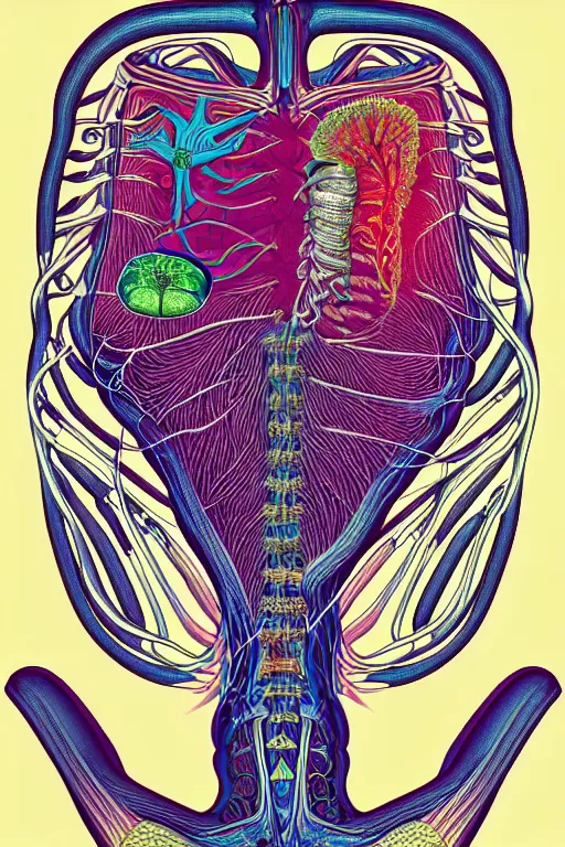 Image similar to psychedelic anatomically accurate labeled medical diagram of alien animal, intricate parts, fine details, hyper realistic, elegant minimalism, by seichen, surreal