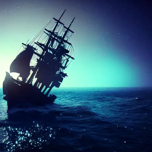 Image similar to ghost ship sailing through space ,highly detailed, 4k, HDR, award-winning, artstation, octane render