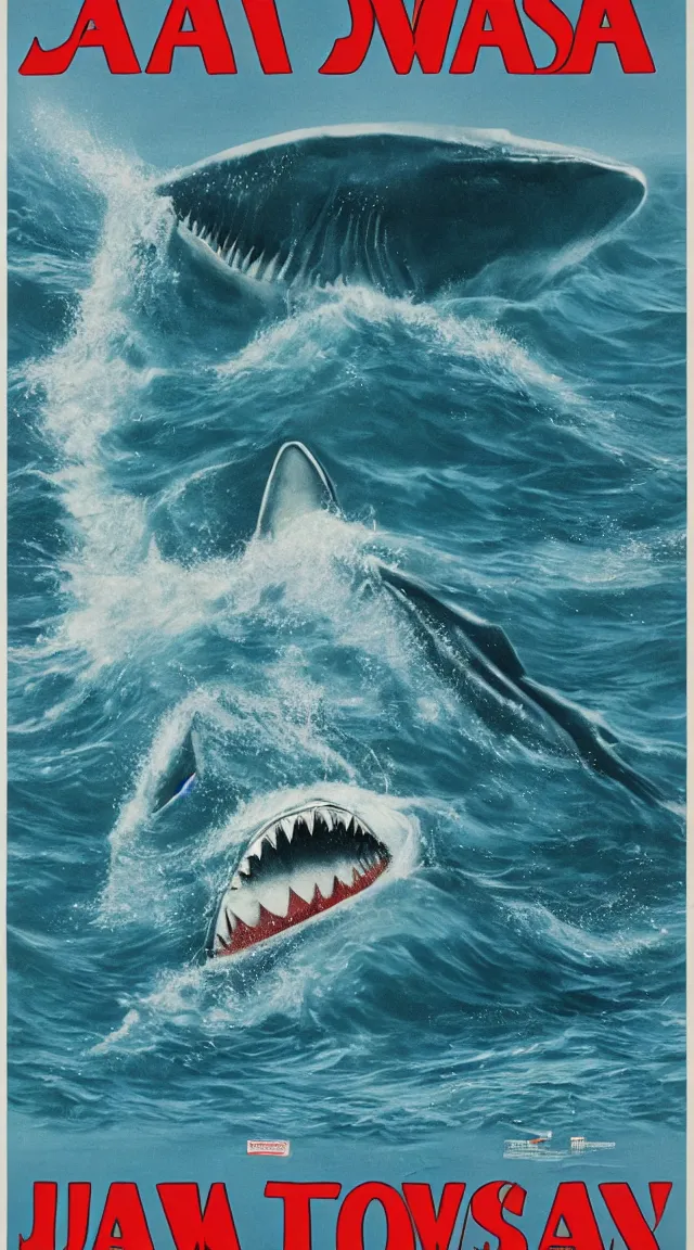 Image similar to a poster of jaws, 1975