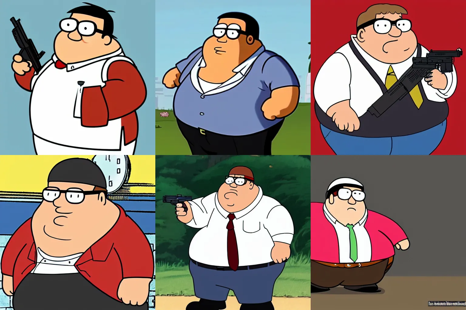 Prompt: very fat Peter griffin holding a glock