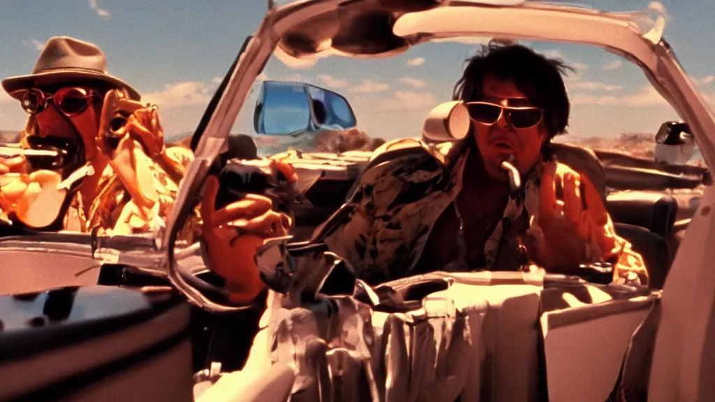 Image similar to still of fear and loathing in las vegas, 1 9 7 5, cinematic lighting, ultra realistic, panavision, wide screen, saturated color, seventies cinema, vintage science fiction cinema